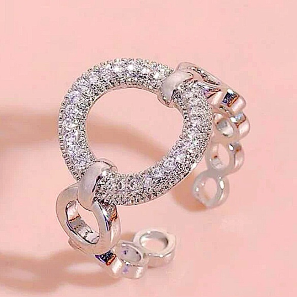 SILVER ZIRCON RING O LINK MINIMALIST RING